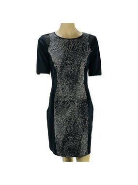 ELLE TAHARI for DESIGN NATION Black & White Short Sleeve Sheath Dress With Mesh